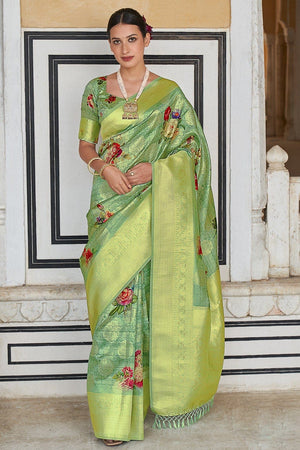 Emerald Green Digital Print Saree
