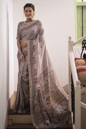 Flint Grey Digital Print Saree