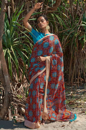 Garnet Maroon Digital Print Saree