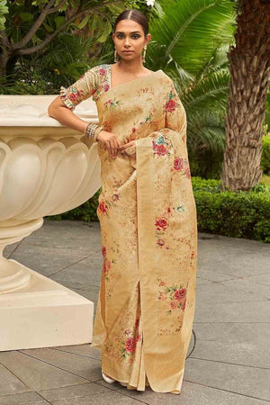 Digital Print Saree Iris Yellow Digital Print Saree saree online