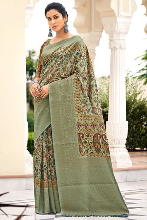 Kelly Green Digital Print Saree