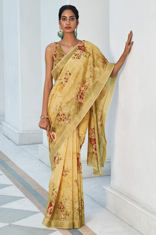 Lemon Yellow Digital Print Saree Digital Print Saree Lemon Yellow Digital Print Saree saree online