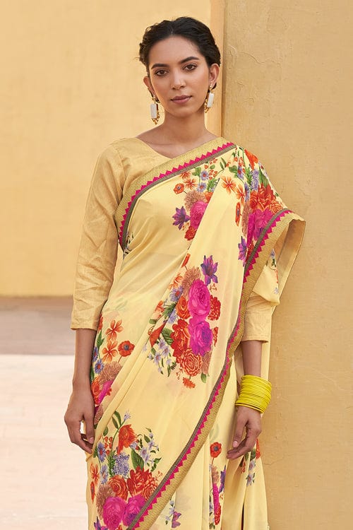 Lemon Yellow Digital Print Saree digital print saree