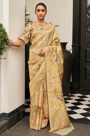 Digital Print Saree Light Yellow Digital Print Saree saree online