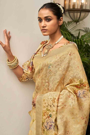 Digital Print Saree Light Yellow Digital Print Saree saree online