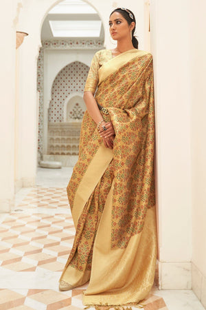 Mustard Yellow Digital Print Saree