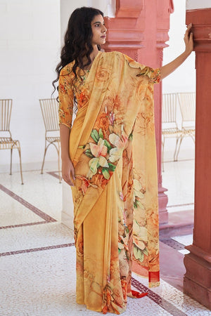 Necterine Orange Printed Saree