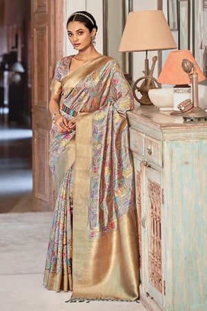 Pearlescent Gray Digital Print Saree