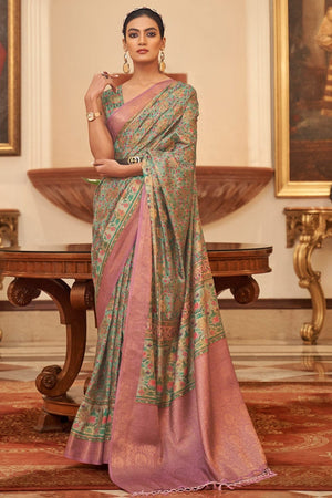 Pewter Green Digital Printed Saree