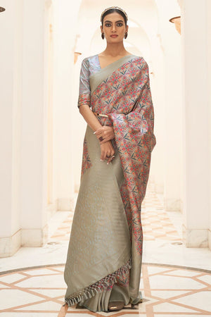 Pewter Grey Digital Print Saree