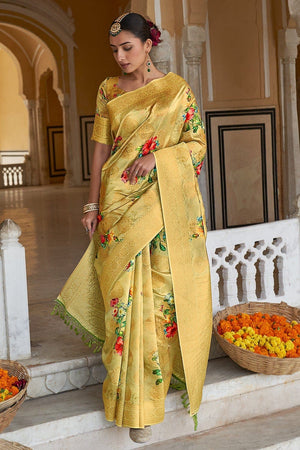 Pineapple Yellow Digital Print Saree