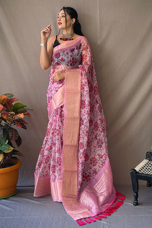 Rose Pink Digital Print Saree