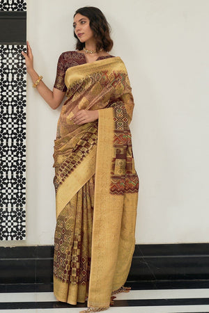 Russet Brown Digital Print Saree