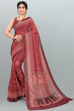 Rust Red Digital Print Saree