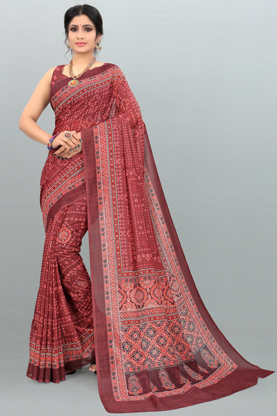 Rust Red Digital Print Saree red digital print saree
