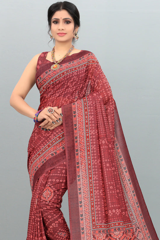 Rust Red Digital Print Saree digital print saree