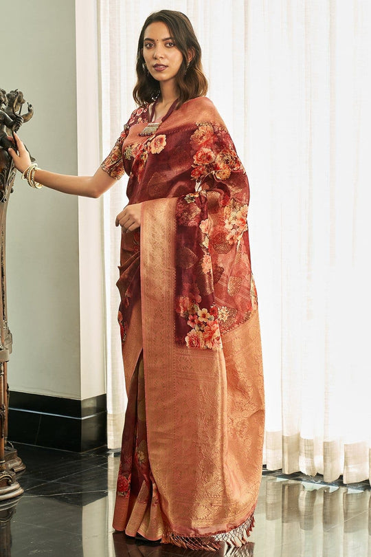 Scarlet Red Digital Print Saree digital print saree