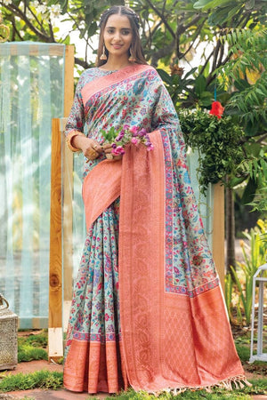 Sky Blue Digital Print Saree