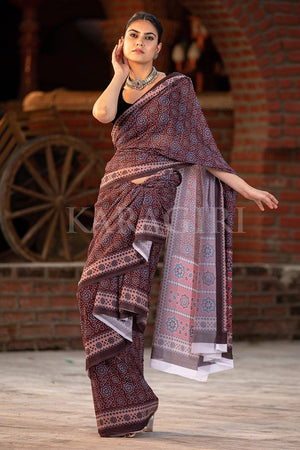 Umber Brown Ajrakh Saree