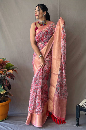 Watermelon Pink Digital Print Saree