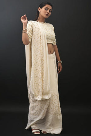 White Digital Print Saree