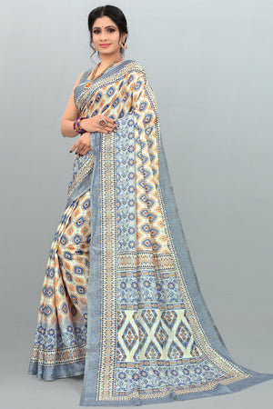 White Grey Dual Tone Digital Print Saree