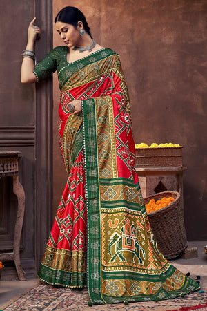 Candy Red Dola Silk Saree