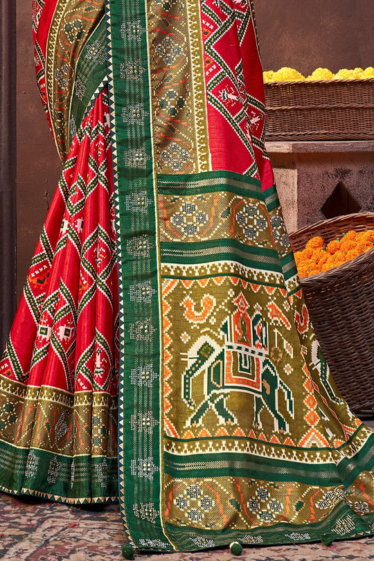 Candy Red Dola Silk Saree designer saree