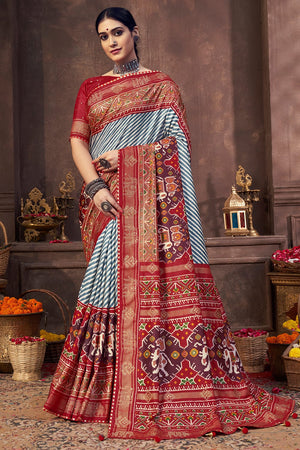 Purpoise Grey Dola Silk Saree