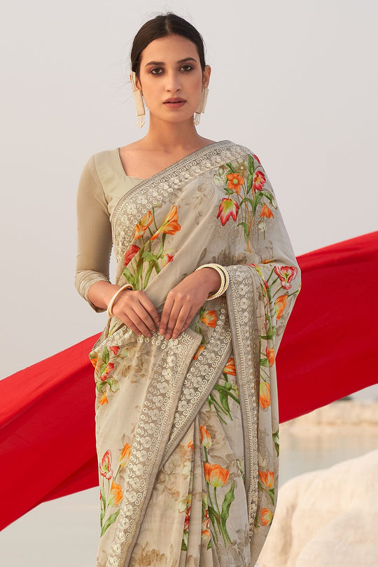 Antique White Georgette Saree georgette saree