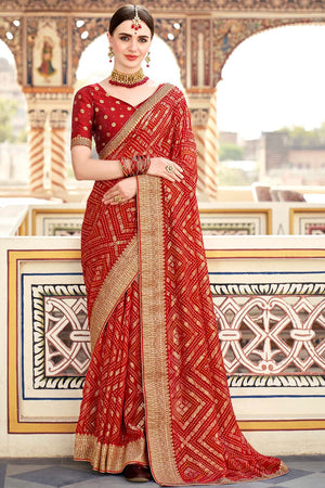Apple Red Georgette Saree