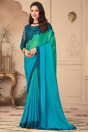 Blue Green Dual Tone Georgette Saree