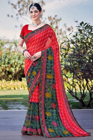 Candy Apple Red Georgette Saree