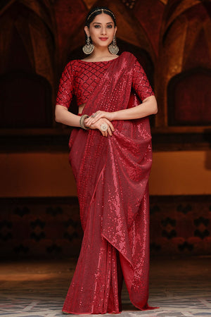 Carmine Maroon Georgette Saree