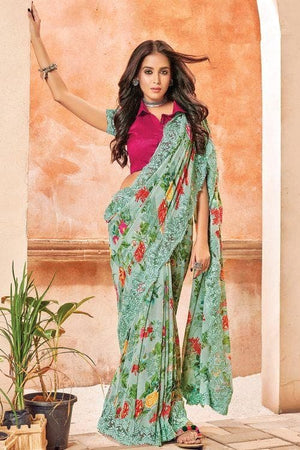 Celest Blue Georgette Saree