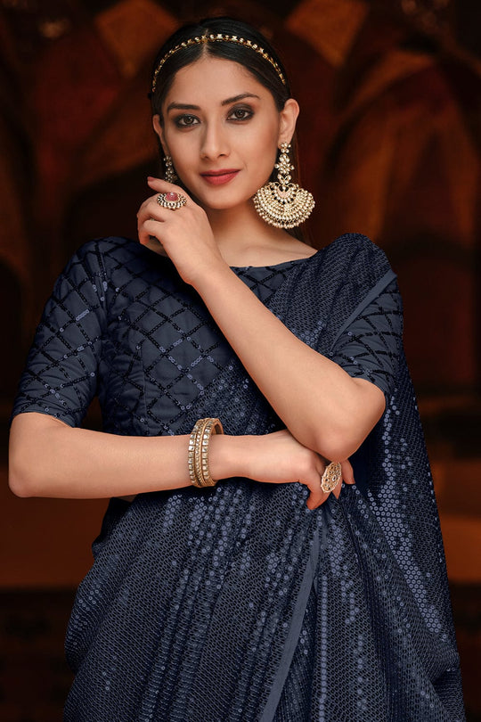 Charcoal Grey Geoegette Saree georgette saree