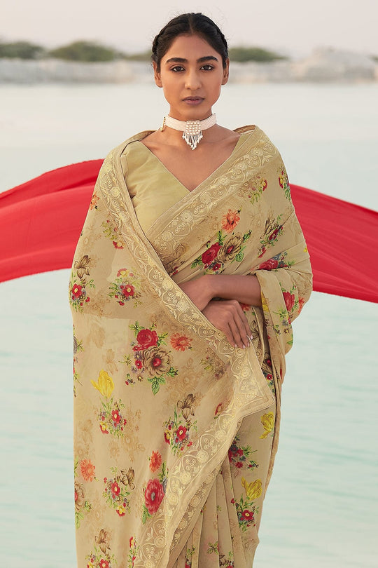 Cream Georgette Saree saree poses