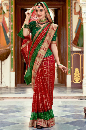 Crimson Red Georgette Saree