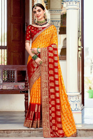 yellow georgette saree