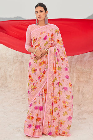 pink georgette saree