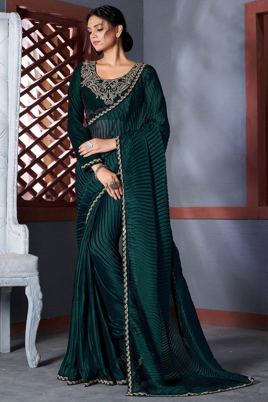 Forest Green Georgette Saree green georgette saree