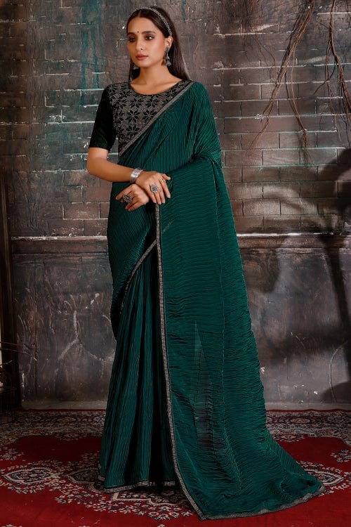 Forest Green Georgette Saree green georgette saree