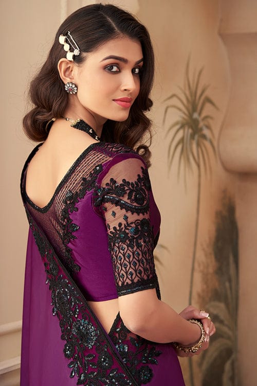 French Violet Georgette Saree sarees for girls