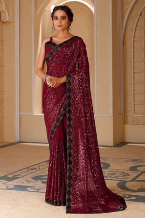 maroon georgtte saree
