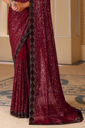 Garnet Maroon Georgette Saree designer saree