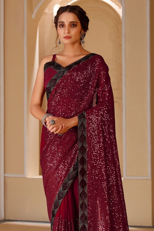 Garnet Maroon Georgette Saree fancy saree