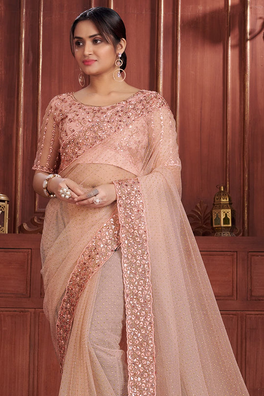 Grapefruit Pink Georgette Saree fancy saree