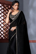 Jet Black Georgette Saree fancy saree