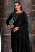 Jet Black Georgette Saree fancy saree
