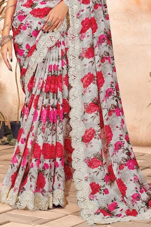 Lace White Georgette Sareee georgette saree online